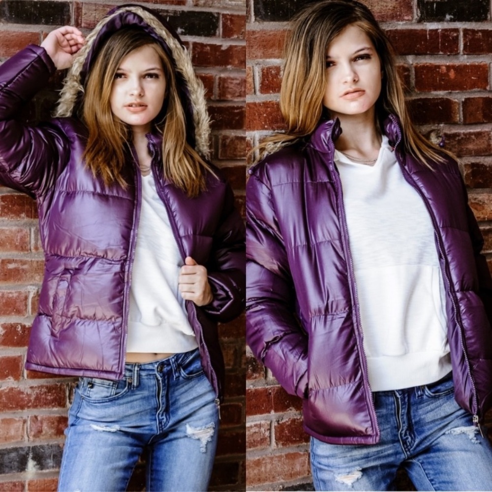 Purple puffer jacket
